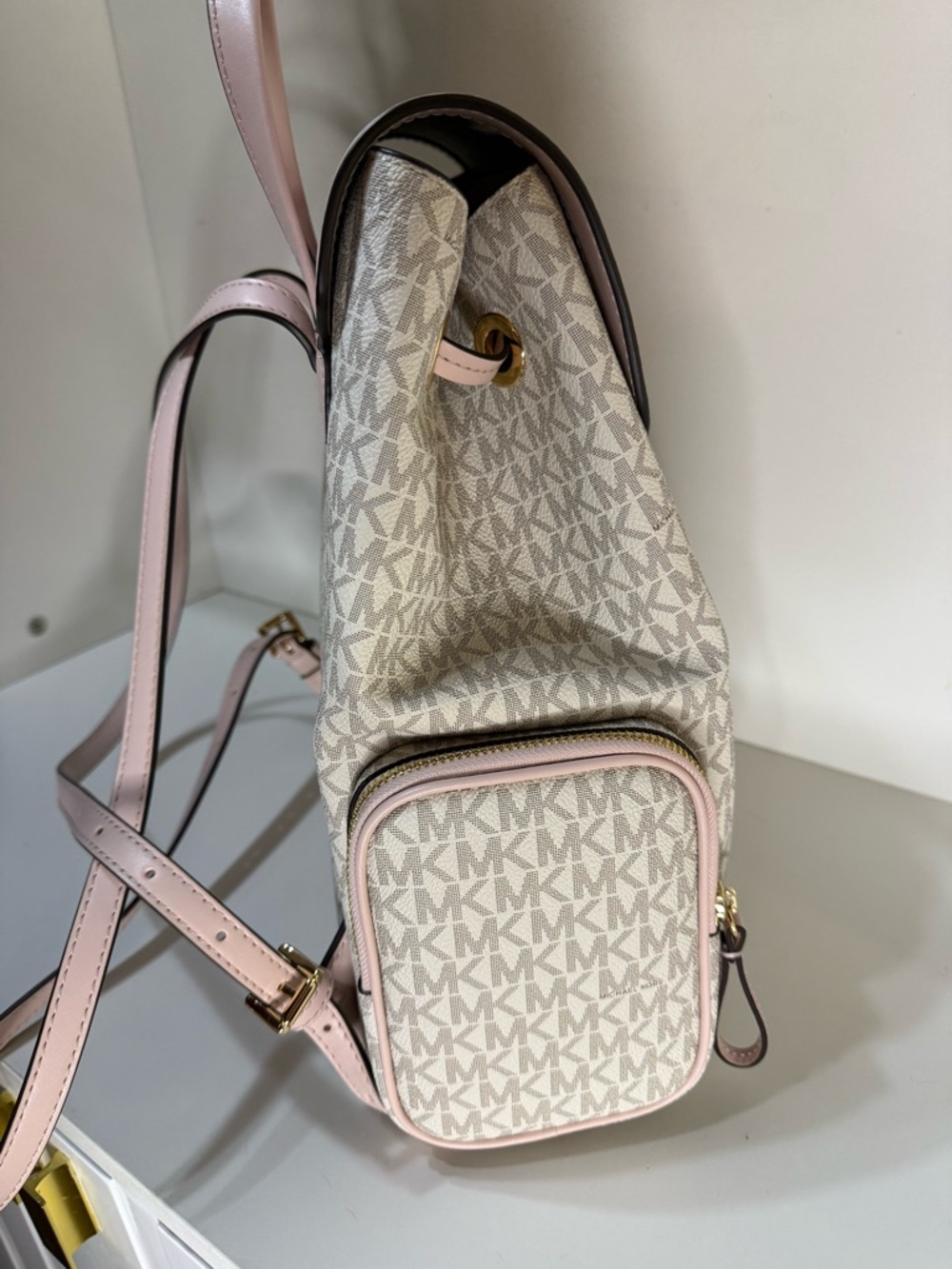Michael Kors Blush Pink Logo Backpack with Gold Chain Large - Picture 5 of 14
